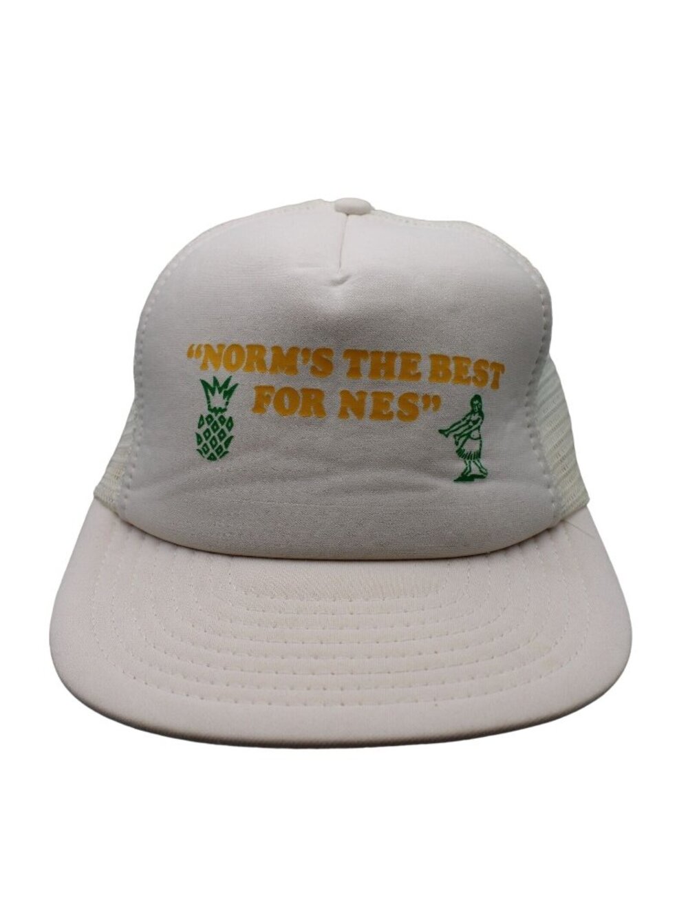 Norms The Best For Nes White Snapback Trucker Hat Pineapple Hula Girl Vintage